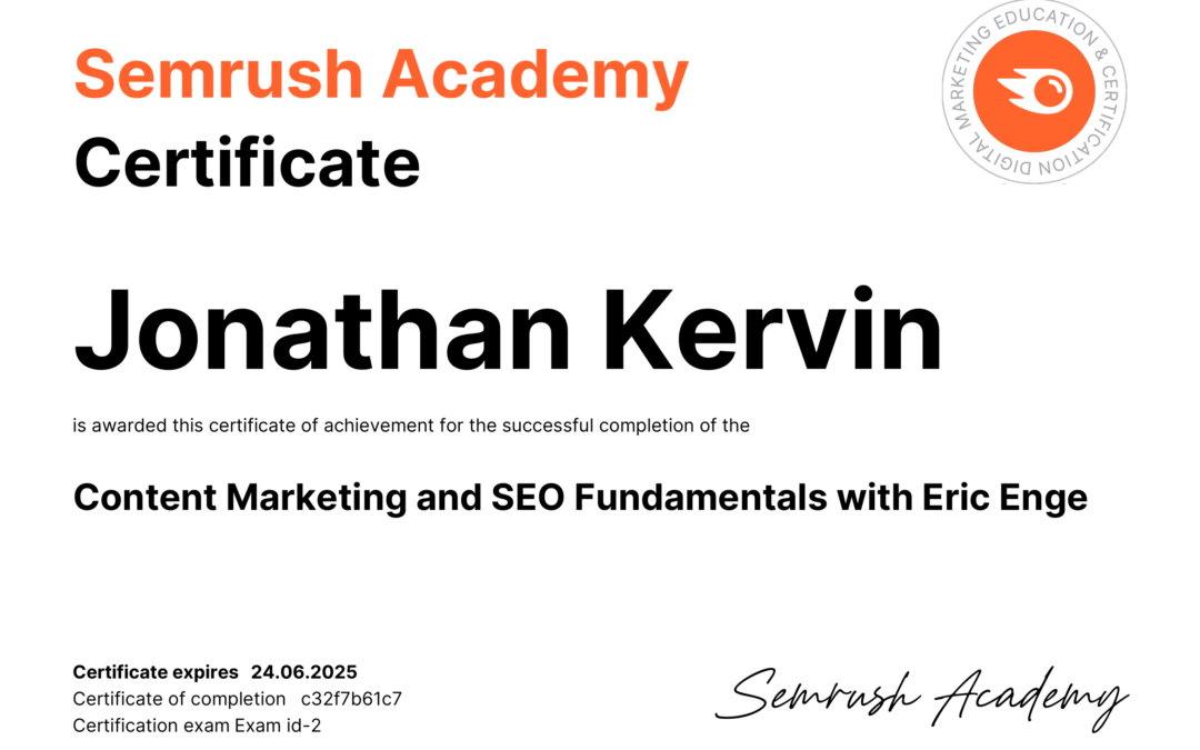 SEM Rush Academy Content Marketing and SEO Fundamentals Certification