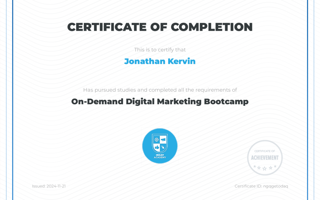 Jelly Academy Digital Marketing Bootcamp Certification