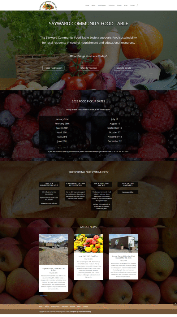 Website Design - Sayward Food Table Society